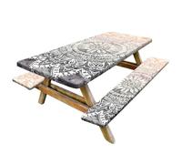 Hotainoys Housse de Table de Pique-Nique avec Housses Banc 3 pièces/Ensemble, Housses Table Pique-Nique ajustées imperméables et résistantes à l'huile pour Tables rectangulaires..Style 2