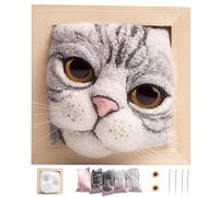 Hotainoys Kits de feutrage à l'aiguille, Fournitures de feutrage à l'aiguille Bricolage, kit démarrage avec modèle Chat, Tapis en Mousse, kit Tricot pour débutants, Fournitures Style 1