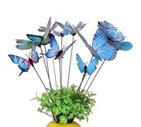 Hotainoys Lot de 12 Pics Papillons 3D réalistes pour décoration de Jardin avec piquets 25 cm pour compositions Florales, Papillons artificiels vibrants pour Pots Plantes, décorations d'intérieur Bleu