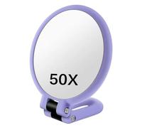 Hotainoys Miroir grossissant 50X, Miroir de Maquillage grossissant Double Face avec poignée réglable à 360°, Design Portable/Mural/Table pour Le Maquillage, Violet