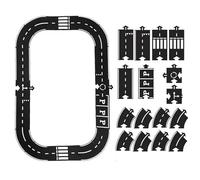 Hotainoys Pistes de Voiture Flexibles pour Enfants, Piste de Puzzle modulaire imperméable et Indestructible, Ensemble Circuits d'autoroute Flexibles, Jouet pour intérieur et extérieur (16 pièces)