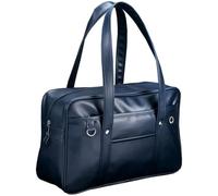 Hotainoys Sac d'école japonais portable de capacité en cuir PU, sac à main d'école à fermeture éclair avec trou pour câble 'écouteur pour filles, bleu foncé, épaule pour
