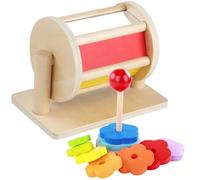 Hotainoys Tambour Rotatif avec Anneaux empilables, Jouets sensoriels en Bois Arc-en-Ciel pour bébé, développement éducatif, Jouets sûrs pour Tout-Petits, Jouet de Tambour Rotatif d'anniversaire