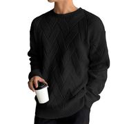 HOTake Pull décontracté à col rond et manches longues pour homme Motif jacquard entrelacé diagonal, noir, Taille M