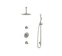 Hotbath Buddy IBS Ensemble de douche de tête - bras de plafond 15cm - douche de tête ronde 30cm - douchette stick - barre de douche - nickel brossé IBS1GN257