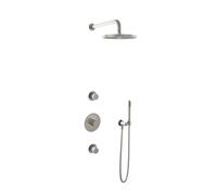 Hotbath Buddy IBS Ensemble de douche de tête - bras mural 35cm - douche de tête ronde 25cm - douchette barre - nickel brossé IBS1GN4