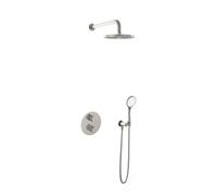 Hotbath Buddy IBS Ensemble de douche pluie - bras de douche mural 35cm - pomme de tête ronde 20cm - douchette 3 jets - nickel brossé IBS1AGN1
