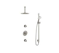Hotbath Buddy IBS Ensemble de douche pluie - bras de plafond 15 cm - tête de douche ronde 25 cm - douchette 3 jets - barre de douche - nickel brossé IBS1GN1247