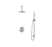 Hotbath Buddy IBS Ensemble de douche pluie - bras de plafond 15cm - douche de tête ronde 25cm - douchette barre - barre de douche - nickel brossé IBS1AGN247