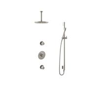 Hotbath Buddy IBS Ensemble de douche pluie - bras de plafond 15cm - pomme de tête ronde 25cm - douchette stick - barre de douche - nickel brossé IBS1GN247
