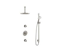 Hotbath Buddy IBS Ensemble de douche pluie - bras de plafond 15cm - tête de douche ronde 30cm - douchette à main 3 jets - barre de douche - nickel brossé IBS1GN1257