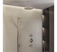 Hotbath Buddy IBS1 Ensemble de douche de pluie - 2 robinets d'arrêt - bras de plafond 15 cm - pomme de douche ronde 25 cm - douchette 3 jets - barre de douche - chromé IBS1CR1247