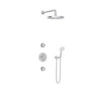Hotbath Buddy IBS1 Ensemble de douche de pluie - 2 robinets d'arrêt - bras mural 35cm - tête de douche ronde 30cm - douchette 3 jets - chromé IBS1CR15