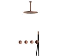 Hotbath Cobber ensemble de douche thermostatique avec 2 vannes d'arrêt avec tube plafond 15cm et m106 cuivre brossé pvd IBS70BCP25