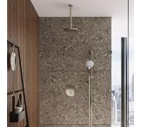 Hotbath Cobber IBS22 Ensemble de douche de tête encastré - bras de plafond 30 cm - douche de tête ronde 20 cm - douchette 3 jets - barre de douche - nickel brossé IBS22GN137