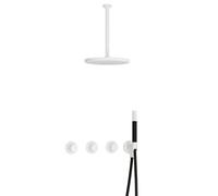 Hotbath Cobber IBS70 Ensemble de douche de tête encastré - bras de plafond 30 cm - douche de tête ronde 30 cm - douchette à main bâton - blanc mat IBS70WH35