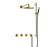 Hotbath Cobber IBS70 Ensemble de douche de tête encastré - bras mural 38,5 cm - douche de tête ronde 20 cm - douchette à main barre - barre de douche - laiton brossé PVD IBS70BBP7
