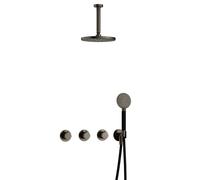 Hotbath Cobber IBS70 Ensemble de douche pluie encastré - bras de plafond 15 cm - douche de tête ronde 20 cm - douchette 3 jets - fer vieilli IBS70AI12
