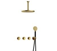 Hotbath Cobber X ensemble douche thermostatique avec 2 stop valves avec douchette ronde tuyau plafond 15cm et m106 laiton brossé pvd IBSX70BBP125