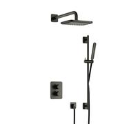 Hotbath Gal IBS40A Ensemble de douche - encastré - pomme de douche carrée 22 cm - bras mural 35 cm - douchette barre - avec barre de douche - gunmetal brossé PVD IBS40ABGP7