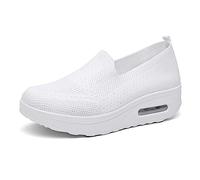 Hotcham Femmes Minceur Chaussures Taille 35-42eu Marche Baskets Plate-Forme Chaussures Poids Air Léger Engrener Elastic Sports en Yoga à Enfiler Trainers en Maille Plates Été Blanc 2, EU40