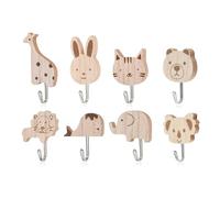 Hotcho Garçonnière en Bois pour Enfants, Lot de 8 Crochets Adhésifs Animaux - Éléphant, Baleine, Chat, Lion, Lapin, Girafe pour Enfants - Crochets de Rangement à Fixation Murale pour Chambre d'enfant