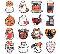 Hotcho Lot de 16 breloques de chaussures d'Halloween pour sabot - Jolies breloques d'Halloween - Fantôme et crâne - Accessoires de décoration pour chaussures d'Halloween - Cadeau de fête, taille