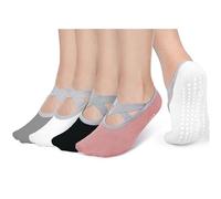 Hotcho Lot de 4 paires de chaussettes de pilates antidérapantes pour femme - Chaussettes de yoga antidérapantes avec bande croisée et coton - Taille 38-41 - Pour réformateurs, barre, ballet, fitness