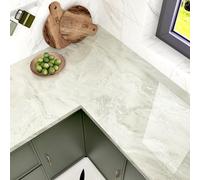 HotDecor Papier Peint Marbre Brillant Rouleau Adhesif Decoratif Beige Et Argent Revêtement Plan De Travail Adhésif Vinyle Papier Adhesif Pour Meuble Cuisine Lavable Film Autocollant 60cm x 300cm