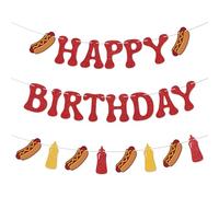 Hotdog Bannière d'anniversaire - Décoration de fête d'anniversaire « A Weenie Bit Older » pour enfants, saucisses rouges pailletées