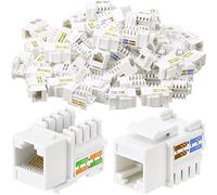 Hoteam Lot de 100 prises Keystone Cat6, coupleur modulaire Ethernet RJ45, connecteur UTP à 90 degrés pour plaque murale, panneau et boîtier de montage en surface (blanc)