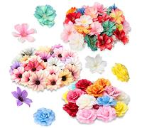 Hoteam Lot de 100 têtes de Fleurs artificielles en Soie - Mini Fleurs Assorties - Fleurs décoratives en Soie - Fournitures d'artisanat pour fête de Mariage, Couronne, gâteau, Vase (Vif)