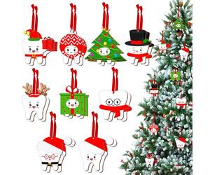 Hoteam Lot de 36 décorations de Noël en bois amusantes à suspendre pour sapin de Noël, dentiste, assistant dentaire, famille, ami, décoration d'intérieur, 9 styles (panneau de Noël, 36 pièces)