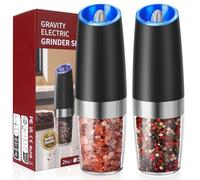 Hotec Lot de 2 moulins à poivre et à sel électriques de 9 oz - Haute capacité - Fonctionne avec piles AAA - Avec capteur de gravité - 6 niveaux de mouture et affichage LED