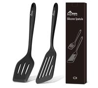 Hotec Lot de 2 spatules à poisson en silicone de qualité alimentaire avec fente - Ustensiles de cuisine pour la cuisson,résistant à la chaleur,anti-adhésif,en acier inoxydable résistant à l'intérieur