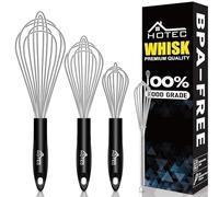 HOTEC Lot de 4 fouets en acier inoxydable - Fouet à ballon métallique - Batteur à œufs - Fil épais et poignée antidérapante - Parfait pour cuisiner, mélanger, battre et mélanger (argent)