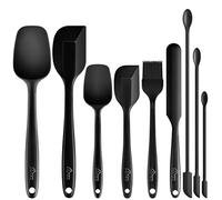 Hotec Lot de 9 spatules en silicone résistant à la chaleur et anti-adhésif pour cuisson, base en acier inoxydable solide à l'intérieur en silicone de qualité alimentaire, passe au lave-vaisselle Noir