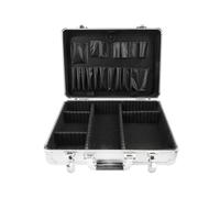Hoteche Mallette à outils en aluminium 42,5 x 30,5 x 12,5 cm avec 2 cloisons longues et 3 cloisons courtes, panneau à outils et bandoulière - Mallette professionnelle en aluminium