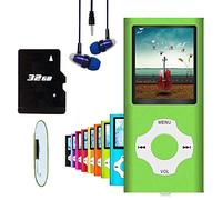 Hotechs Lecteur MP3/MP4 avec carte mémoire de 32 Go, design fin, écran LCD numérique, écran de 4,6 cm, radio FM (vert avec blanc)