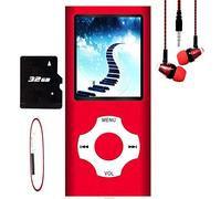 Hotechs Lecteur MP3/MP4 avec carte mémoire de 32 Go, design fin, écran LCD numérique, écran de 4,6 cm, radio FM (rouge)