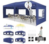 HOTEEL 3x6 Barnum Pliant, Tonnelle de Jardin Extérieur Imperméable, Installation Facile en Une Seule Pression, Tente de Réception Tonnelle Pliante Imperméable avec Sacs de Sable, Marine