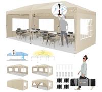 HOTEEL 3x6 Barnum Pliant, Tonnelle de Jardin Extérieur Imperméable, Installation Facile en Une Seule Pression, Tente de Réception Tonnelle Pliante Imperméable avec Tige Renforcées, Sacs de Sable, Kaki