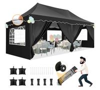 HOTEEL 3x6 Tonnelle Imperméable Stable Barnum 6 parois latérales (Noir)