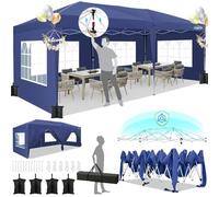 HOTEEL 3x6m Canopy Pop-up, avec 6 parois latérales, Tente de Montage en Une Seule Push avec 8 pôles Coupe-Vent, Ombre imperméable 3x6m Canopies d'extérieur, pour fêtes, Mariages, Camping (Bleu Foncé)