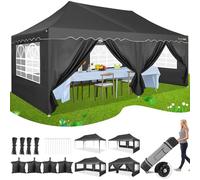 HOTEEL Barnum Pliant 3x6 Professionnel avec 6 Parois LatéRales Tonnelle Pliante 3x6 ImperméAble Tonnelle De Jardin Exterieur Tente De Reception, UV50+, avec Sacs à roulettes Et 4 Sacs De Sable