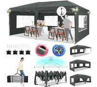 Hoteel Barnum Tonnelle Pliante 3x6 ImperméAble avec 6 Parois LatéRales Barnum Pliant 3x6 Professionnel Tonnelle De Jardin Exterieur Chapiteau avec 4 Sacs De Sable Et Sac De Transport, Gris