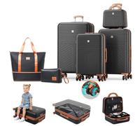 Hoteel Lot de 3 valises en ABS + Polycarbonate Rigide, Roues rotatives, Valise de 50,8 cm avec Sac de Voyage et Organiseur de Voyage, Noir, 4pc (13"/20" + Duffel + Toiletry Bag), Valise Centrale