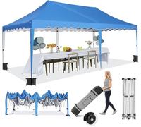 HOTEEL Tonnelle 3 x 6 cm, étanche, pliable, stable, réglable en hauteur, sac de rangement avec roulettes, pour fête, jardin, marché, bleu