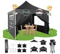 Hoteel Tonnelle Barnum Pliante 3x3 de Jardin Extérieur Professionnel avec 4 Parois, Sac à roulettes et 4 Sacs de Sable, Installation Facile pour Événements Extérieurs, Imperméable et UV50+, Noir