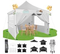 Hoteel Tonnelle Barnum Pliante 3x3 de Jardin Extérieur Professionnel avec 4 Parois, Sac à roulettes et 4 Sacs de Sable, Installation Facile pour Événements Extérieurs, Imperméable et UV50+, Blanc